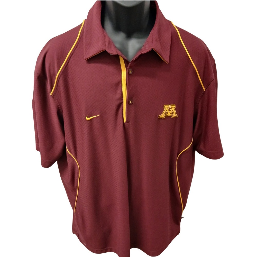 Nike Mens Minnesota Golden Gophers Dri-FIT Polo Shirt Maroon Gold Large NCAA